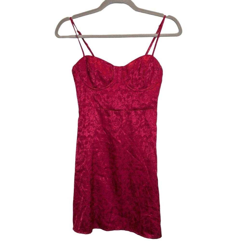 Princess Polly Womens Mini Dress Size 2 Deep Red Bustier Floral‎ Jacquard Party